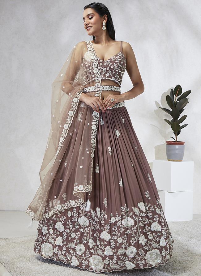 Poly Georgette Rose Gold Wedding Wear Sequinned Lehenga Choli